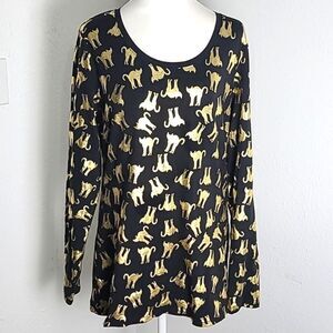 No Boundaries Black & Gold Shiny Cats Longsleeve Top, Size XXL, 2X